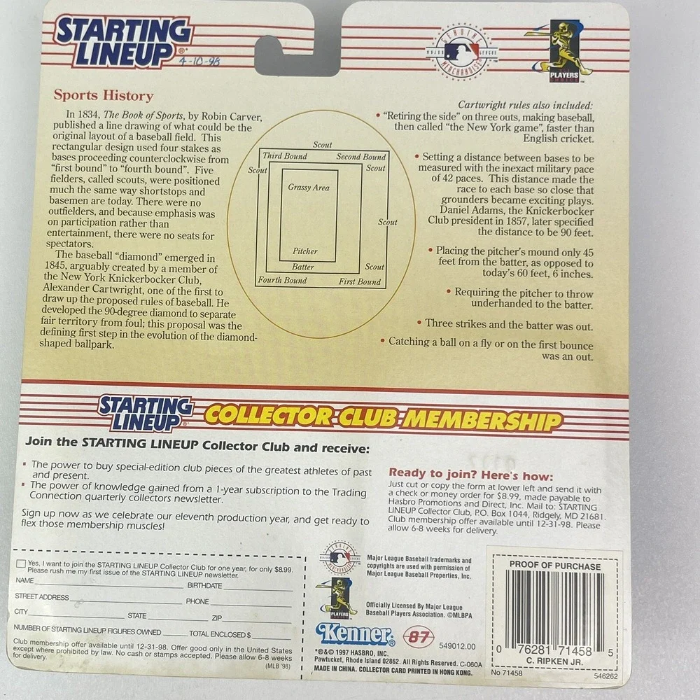 CAL RIPKEN JR Baltimore Orioles Starting Lineup SLU 1998 MLB Figure and Card